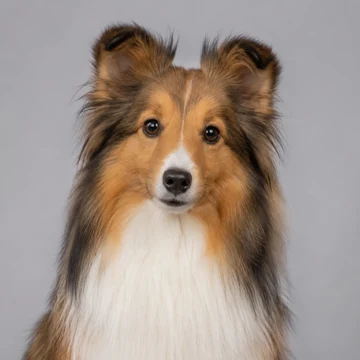 Portrait of a Shetland sheepdog with a sable and white coat